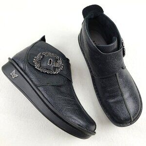 Alegria Caiti Black Swirl Ankle Boot Womens 8-8.5 EU 38 Leather Buckle Comfort